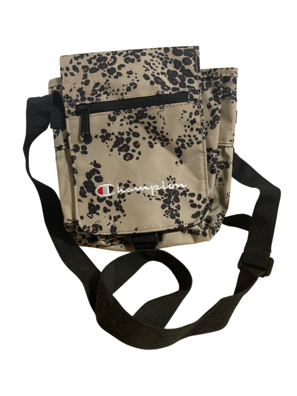 Champion Leopard Print Crossbody Bag With Adjustable Strap & Front Zipper Pocket